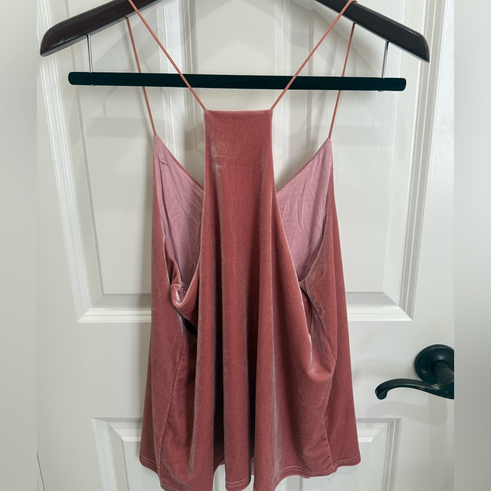 Bishop + Young Pink Velvet V-Neck Cami | Size Small - Picture 2 of 4